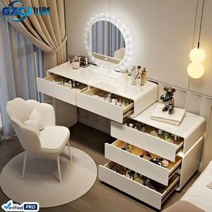 Factory Price Marble Bedroom Dressing Table Modern Simple Cream Style Skirting Line Light Luxury Foldable <strong>Bedside</strong> Integrated - Product Image 4