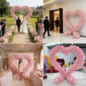 Arco de Flores de Rosas Rosadas de Seda en Forma de Corazón, Romántico y Realista, Arreglo Floral Artificial Hecho a Mano para Bodas, Escenarios y Cabinas de Fotos - Product Image 2