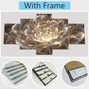 Haute qualité Art moderne paillettes fleurs cadre en bois toile affiche imprime 5 toile mur Art peintures pour salon décoration murale - Product Image 3