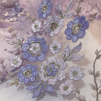 Tissu en dentelle 100% polyester, broderie florale 3D de luxe violette, largeur 130 cm, robe, costume pour enfants