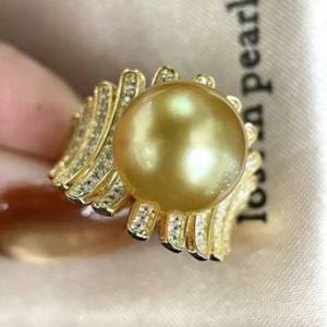 Anillo de Perlas de Agua Dulce Naturales de Latón de 12-13 mm, Color Dorado, Redondas, con Brillo Espejo, Caja de Regalo a Juego - Product Image 4