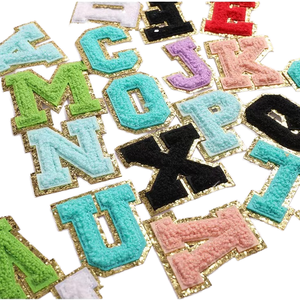 Luxury Chenille Letter Embroidery <b>Patch</b> with Gold Edge Iron <b>On</b> <b>Sew</b> <b>On</b> Alphabet A to Z <b>Patches</b> for Hats Clothing Jackets Hoodies - Product Image 1