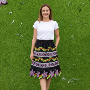 Women's Vintage Bohemian A-Line <b>Pleated</b> Anti-Wrinkle Soft 100% Polyester Beaded 240g Discharge Knitted Summer <b>Mini</b> <b>Skirt</b> - Product Image 6