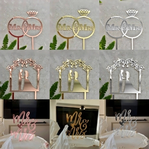 Décoration de gâteau moderne minimaliste Mr & Mme en acrylique, personnalisable avec motif cœur, <span class=keywords><strong>pour</strong></span> cadeaux de fiançailles de la mariée et du marié - Product Image 3
