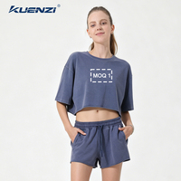 Camiseta de Manga Corta Kuenzi de Alta Calidad, Lavada, Estilo Hot Girl, 280GSM, 100% Algodón, Ajustada, Estilo Americano, para Mujer