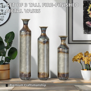 Modern Handmade Metal <b>Floor</b> <b>Vases</b> Set 3 <b>Tall</b> Rustic Burned Texture Artisanal Decorative High Quality Customized Colors Logo - Product Image 2