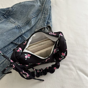 Women's Casual Retro Flower Texture <b>Handbag</b> Cute <b>Small</b> Korean Shoulder Bag Underarm Bags for Ladies - Product Image 3