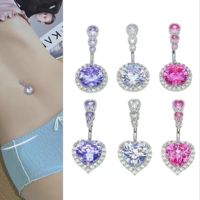 Anneaux de nombril en acier inoxydable plaqué platine en forme de cœur Freya, bijoux de corps en zircon, piercing de haute qualité, cadeau de fiançailles