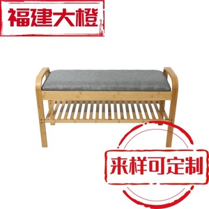 Bamboo Wood Nordic Shoe Bench With <b>Cushion</b> <b>Storage</b> For Patio Modern Minimalist Design - Product Image 5