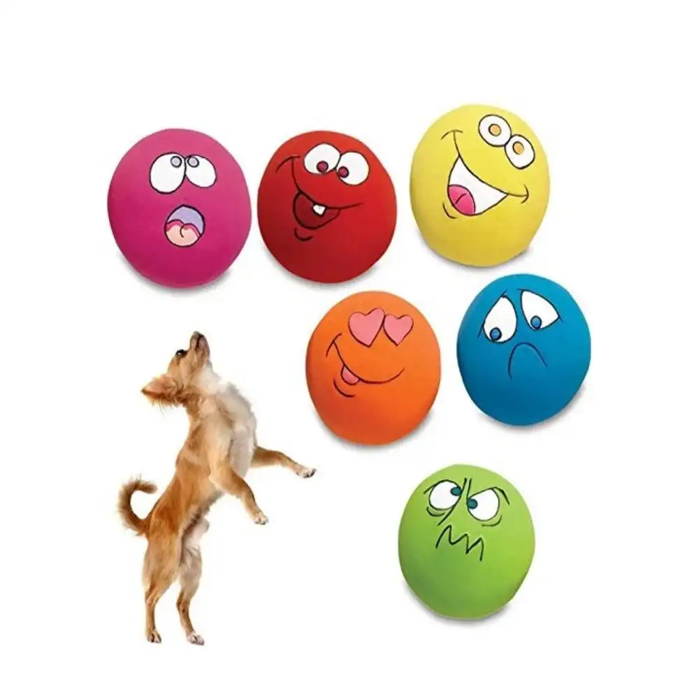 6 colors New Patterns Natural Rubber Balls Squeaky Durable Pet Chew Toys For Cat Dog XK0225