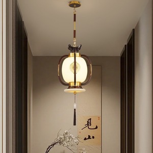 All-Copper Chinese Style Pendant <b>Light</b> for <b>Dining</b> Room Zen-Inspired Entryway Ebony Wood Hallway Staircase Pendant Lighting - Product Image 1