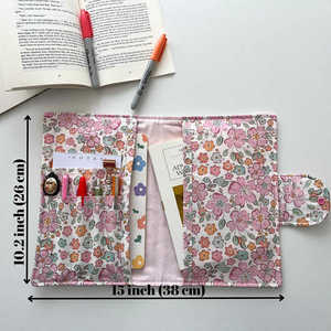 حقيبة كتب بسحاب واقية من القطن المطبوع بنقشة أزهار ومبطنة بسحاب E للقارئ مع غلاف دفتر - Product Image 5