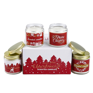 Lot de 4 bougies parfumées de Noël en verre de 100 g – Coffret cadeau personnalisable avec étiquette privée – Parfum sur mesure pour l'aromathérapie domestique <span class=keywords><strong>des</strong></span> fêtes - Product Image 1