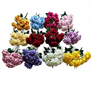 Bouquet de fleurs artificielles en soie de qualité supérieure, 9 têtes de roses diamantées, réalistes, décoration de centre de table de mariage de luxe - Product Image 6