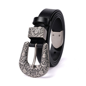 Nuevo Cinturón de Cuero Genuino de Alta Calidad para Mujer, Estilo Retro 'Old Money', con Hebilla de Aleación de Zinc Grabada, Cómodo, Versátil y de Lujo - Product Image 1