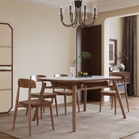 Ensemble de table à manger en bois moderne pour 6 personnes, plateau en marbre, table à manger extensible et pliable avec pieds en bois pour la maison et les restaurants