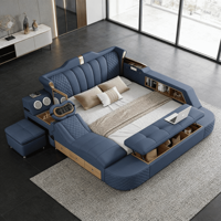 Cadre de lit en cuir blanc, ensemble de meubles de chambre à coucher pour Tatami, lit intelligent multifonctionnel moderne de luxe en cuir, tailles Queen, Full et King