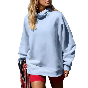 Pull-over molletonné oversize imprimé pour femme, col montant, bleu clair, épaules tombantes, style streetwear - Product Image 1