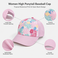 Casquette de baseball personnalisée pour femme, queue de cheval haute, imprimé floral tropical, chapeau de soleil sportif, séchage rapide, polyester/coton, casquette de sport d'extérieur