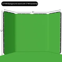 2.4x4M Bingkai Fotografi Lukis Tangan Hijau Abu-abu Hitam Putih Kain Muslin Layar Latar Belakang dengan Stand