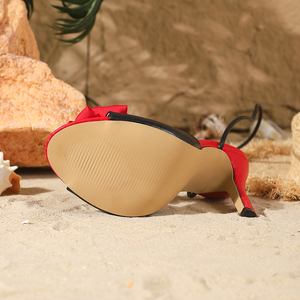 Sandales à talons hauts rouges à fleurs style européen et américain pour femmes, talons aiguilles sexy, bout ouvert, chaussures de mode à brides croisées - Product Image 6