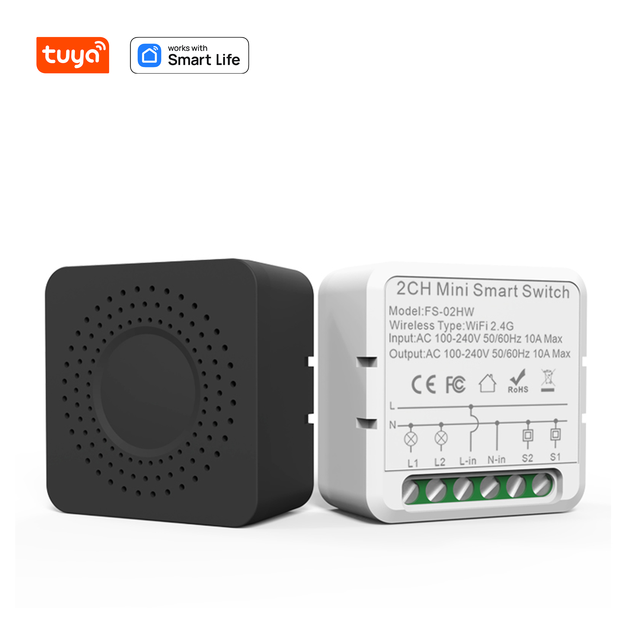 Tuya Wifi Smart Wireless Remote Control Breakers Switch Module Relay 2 Gang for Home Automation Alexa Voice Integration