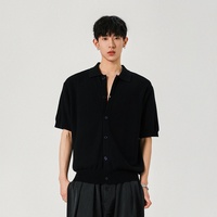 T-shirt tricoté à manches courtes pour hommes, col en V, coupe ajustée, en soie glacée, couleur unie, vêtements d'été pour adolescents