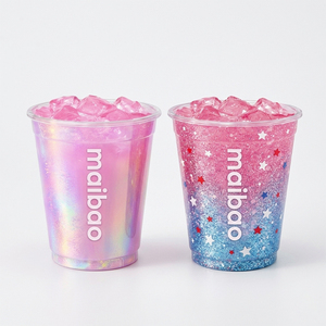 Custom logo Eco Recyclable 22/24/32oz IML PP <b>Plastic</b> <b>Cup</b> Holographic Gradient Glitter Big Capacity Cold Drink Iced Tea Soda <b>Cup</b> - Product Image 1