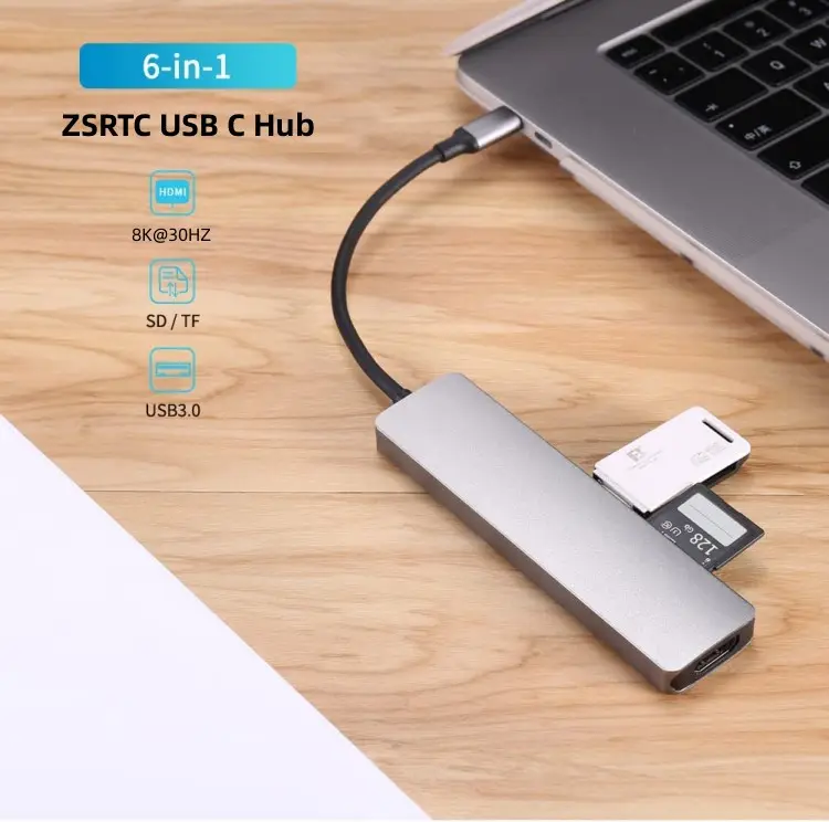USB C Hub 6 in 1 Dongle to HDMI 4K 2 USB 3.0 Ports SD TF Card Reader 100W PD Charging Adapter Dock Station for MacBook Pro