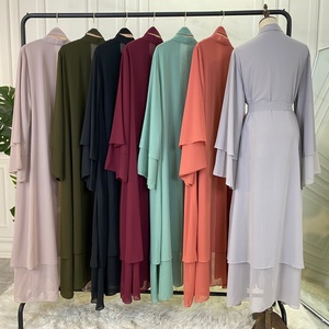 1875# New Arrival Solid Color Abaya Dubai Fashion Women Muslim Cardigan Double Chiffon Islamic Modest Clothing Adults Support - Product Image 3