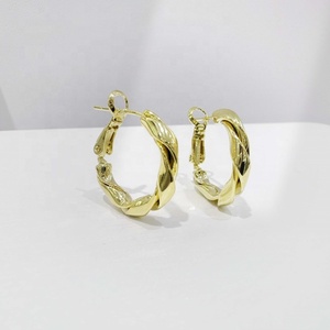 wholesale plata 925 sterling <b>silver</b> simple classic <b>hoop</b> earring faceted everyday gold plated fashion western earrings for women - Product Image 2