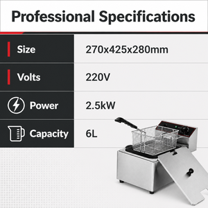 เครื่องทอดไฟฟ้าเชิงพาณิชย์ 6 ลิตร แบบถังเดี่ยว 2.5 กิโลวัตต์ สำหรับทอดเฟรนช์ฟรายส์ ไก่ ของว่าง ร้านอาหาร และบริการจัดเลี้ยง - Product Image 2