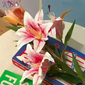 Buatan Bunga Lily Bunga 5 Kepala untuk Pernikahan Garden Dekorasi Panjang Panjang Lily Palsu Lily