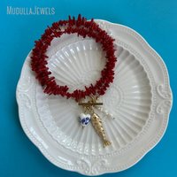 Collier avec pendentif en forme de cœur multi-poissons NM59452, coquillage de corail rouge, collier ras du cou, bijoux bohèmes d'été, cadeau sur le thème de la vie marine