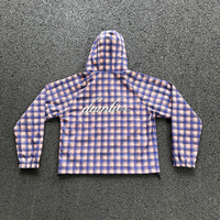 Fabricant de vestes en nylon à fermeture éclair, veste coupe-vent en nylon à imprimé intégral à carreaux, de haute qualité, sur mesure, pour l'extérieur
