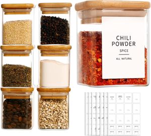 8 oz High Borosilicate Kitchen Glass Storage <b>Spice</b> <b>Jars</b> 12 Piece Set With Airtight Wooden Bamboo Lid - Product Image 2