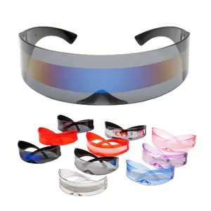 Lunettes de soleil futuriste Space Cyclops Cyberpunk à visière avec lunettes semi-enveloppantes sans monture, verres réfléchissants translucides, espace des années 80