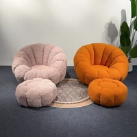 Kürbisförmiger Drehbarer Relaxsessel aus Teddy-Samt Einzelsofa mit Hocker für Zuhause Entspannung Freizeit Sessel für Schlafzimmer