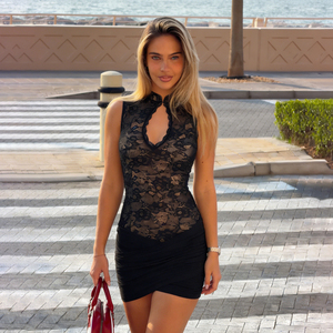 Robe Courte Moulante Sexy Unie en Dentelle Imprimée Numérique avec Découpes et Taille Naturelle pour Femme – Idéale Soirées et Clubs - Product Image 1