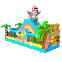 WINSUN Château gonflable tropical flamant rose avec toboggan, en PVC imperméable, certifié CE, qualité commerciale, ignifuge, sans plomb, pour fêtes d'enfants et parcs