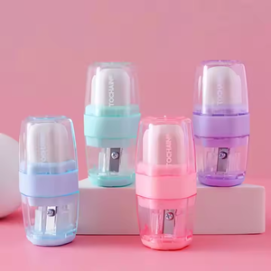 Ручная Пластиковая точилка для карандашей 2 в 1 с ластиком с двойным отверстием многоцветная точилка с ластиком забавные канцелярские принадлежности - Product Image 5