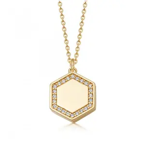 Dainty Bold Zeshoekige Vorm Kubieke Zirkoon Ketting Cz Steen Geometrische Hexagon Hanger Ketting Goud Rvs Sieraden