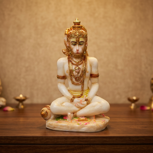 Statue du Seigneur Hanuman en résine et poussière de marbre, artisanat Nirmala |   Idole de dieu hindou traditionnelle faite à la main |   Temple spirituel à domicile - Product Image 1
