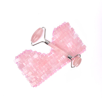 Ensemble masque pour les yeux en jade quartz rose, élimination des cernes noirs, rouleau, guasha, pierre de jade rose