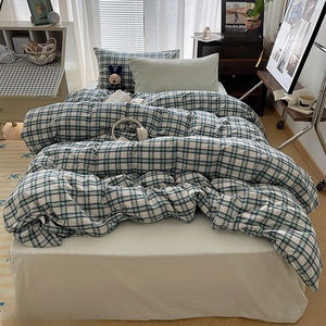 Bán nóng thoáng khí rửa bông bộ đồ giường Bộ trâu kiểm tra mô hình cổ điển phong cách Duvet cover tấm ga trải giường gối bộ đồ giường đặt - Product Image 6