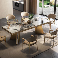 Table à manger rectangulaire en dalle de pierre au design moderne européen, pieds en métal, plateau réglable durable, mobilier de salle à manger pour villa et maison