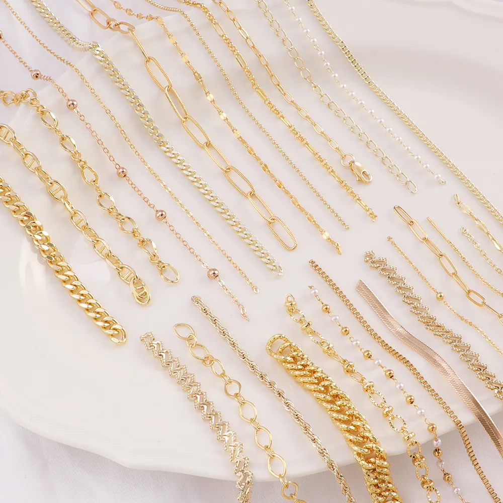 Véritable protection de couleur de placage à l'or Variété diverses chaînes utilisées fournisseur de fabrication de bijoux Fabrication en gros bracelet collier Chaînes