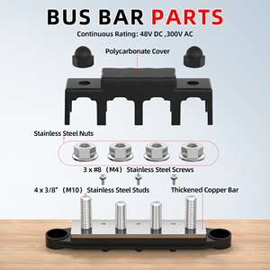 Barre omnibus 4 goujons 3/8" M10, bloc de distribution d'alimentation 250A, barre omnibus positive et négative pour batteries de systèmes marins, automobiles et solaires - Product Image 4