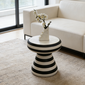 Table basse ronde minimaliste en FRP, table <span class=keywords><strong>d</strong></span>'<span class=keywords><strong>appoint</strong></span> unique à rayures zébrées, meubles durables pour le salon - Product Image 2