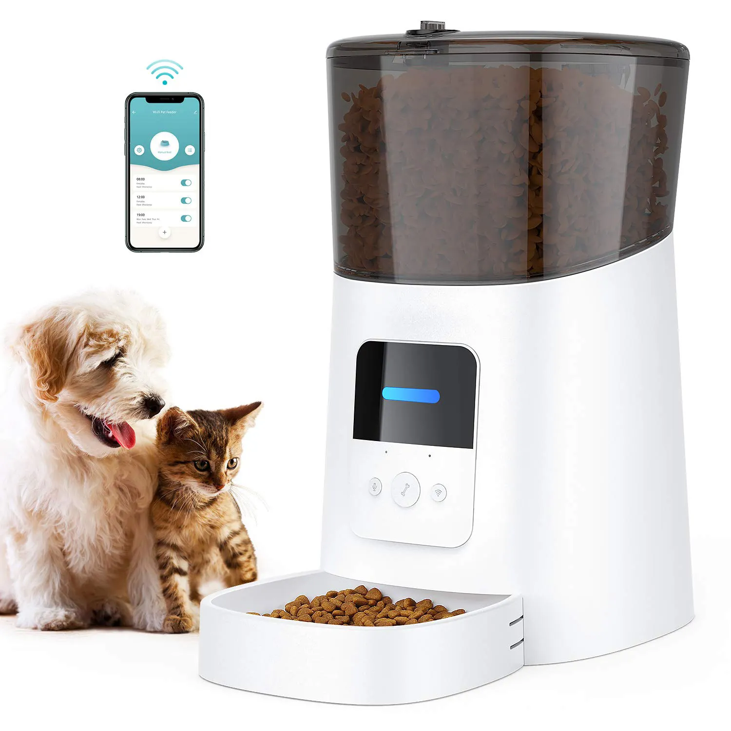 Google Home adjustable elevated infrared pet plan automatic gravity timed quantitative electronic reminder smart pet feeder